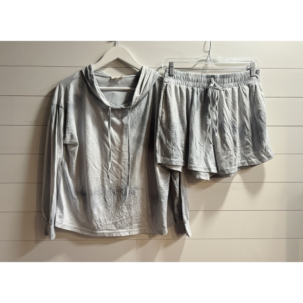 NWT Small La Miel by Hyped Unicorn Grey Tie Dye Hoodie and Shorts Lounge Set